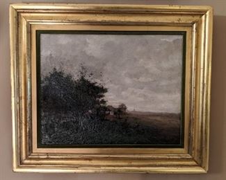 Another wonderful, artist signed19th century American school oil on board landscape, in gold gilt frame. 