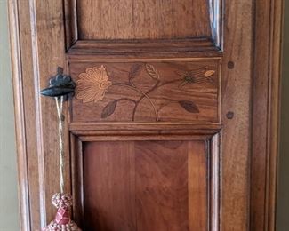 Inlay detail of the antique French clock.