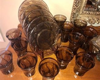 Collection of Fostoria smoke swirl patterned crystal