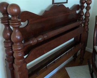 Handmade cherry cannonball full size bed with  rails, has a lambs ear headboard, most likely McMahan reproduction KY cherry furniture.  