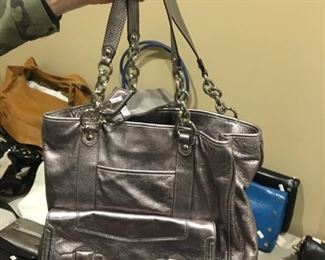 COACH GREY METALIC HAND BAG-$50