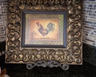 FRAMED ROOSTER PICTURE WITH STAND FROM LINLEY-$45