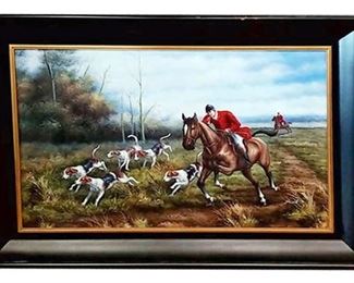 1. Original Large English Hunt Scene Oil Painting, 19th Century