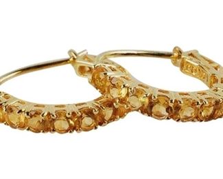 35. Pair of 14K Yellow Gold Citrine Hoop Earrings