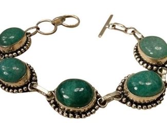 90. Heavy Sterling Silver Jadeite Bracelet