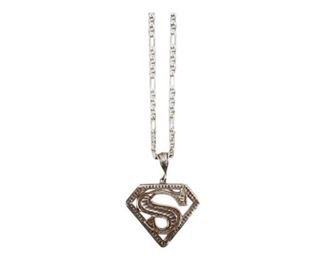 96. Vintage Sterling Silver Superman Logo Pendant Chain