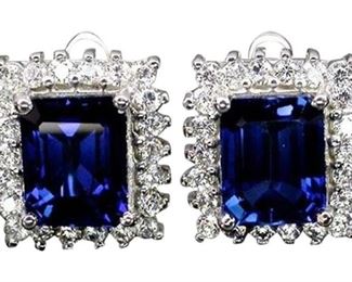 106. Blue White Sapphire Earrings 10.90 CT