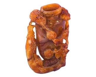 110. Antique Chinese Red Stone with Perched Bird and Flowers