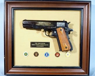 Franklin Mint John Wayne Armed Forces Commemorative M1911 Colt .45 Automatic Replica, Non-Firing, In Frame With COA