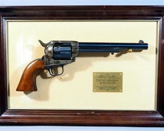 Franklin Mint "The Doc Holliday .45 Revolver" Replica With Frame, This Is A Non-Firing Replica But Has All The Heft And Weight Of An Actual Firearm