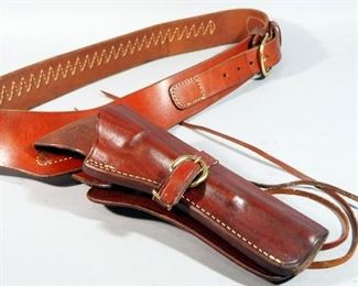 Triple K Leather Revolver Holster 114-15 7-1/2 And Leather Belt With 25 Cartridge Loops