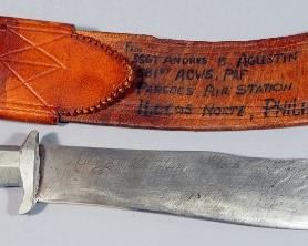 Dao Knife, 10.75" Blade, Engraved "Philippines 1968-69" And "Jerry Latham" In Leather Sheath, Used By Soldier Stationed In Philippines