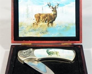 W Still The President George W. Bush Folding Knife, 3" Blade, In Collector's Tin And Collector's Knife With Deer Image, 3" Blade, In Display Box