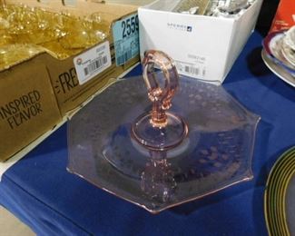 Pink depression glass bon bon tray