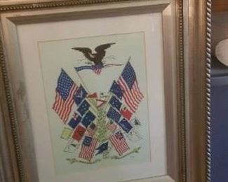 Flags of the union  14 x 12  framed  $10