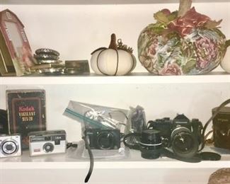 Vintage camera, picture frames, decorative collectibles
