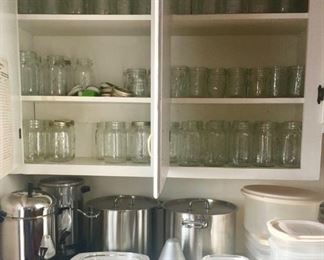 Many canning jars, canning equipment, etc.