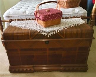 Vintage Cavalier waterfall cedar chest, Longaberger picnic basket
