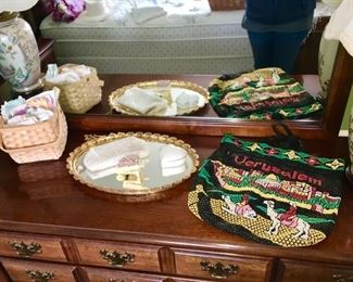 Vintage hankies, dresser mirror, purses