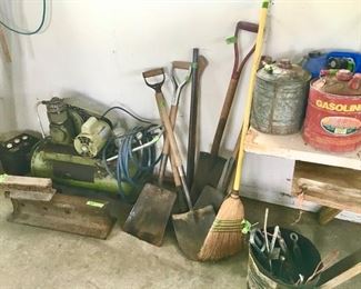 Shovels, gas cans, etc.