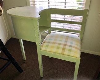 Antique Telephone Desk with Attached Seat