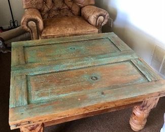 Coffee Table and Oversized Leather Chair