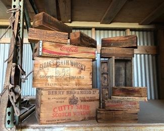 Vintage assorted wood crates and containers