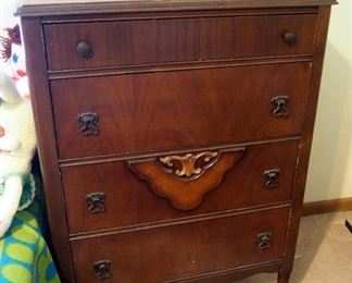 Antique Solid Wood Four Drawer Chest Of Drawers, 44" x 28.5" x 18.5"