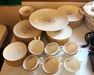 Lenox Orleans China 12-Place Setting With Gold Leaf And Trim, Includes Plates, Saucers, Cups, Platter, And Bowls