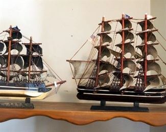 Handcrafted Model Sailing Ships, Qty 2, 14.5" x 19" And 11" x 14"
