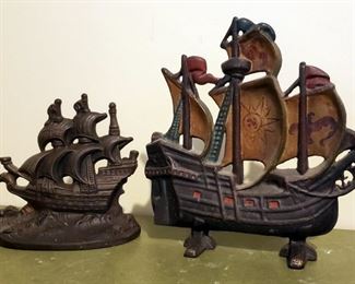 Antique Cast Iron "Ship" Door Stops, Qty 2, 11" x 11" And 8" x 8"