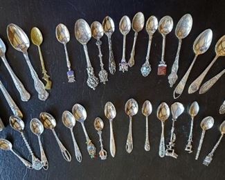 Collectible Silver Plate And Sterling Silver Souvenir Spoons, Qty. 33