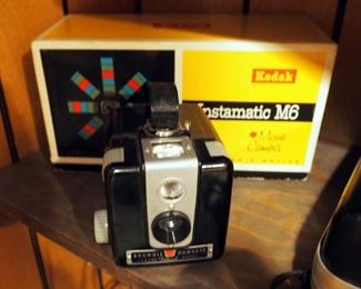 Vintage Kodak Brownie Movie Camera, Model 2; Instamatic, Model M6; And Brownie Hawkeye Flash Camera
