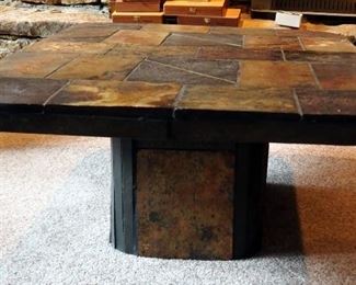 Slate Stone Coffee Table With Pedestal Base, 16" x 47.5" x 31.75"