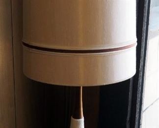 38.5" Table Lamp With Wood And Ceramic Base And Cloth Shade