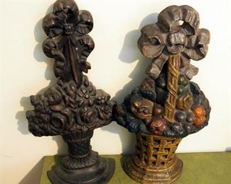 Antique 15" Cast Iron Flower Basket Door Stops, Qty 2