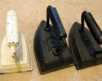 Antique Cast Iron Irons, Numbered 6 And 8, Qty 3