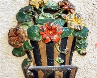 Antique Cast Iron Flower Basket Door Stops, 7.5" To 10" Tall, Qty 4
