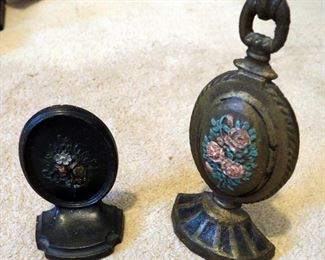 Antique Cast Iron Door Stops With Flower Motif, 6" To 10" Tall, Qty 2