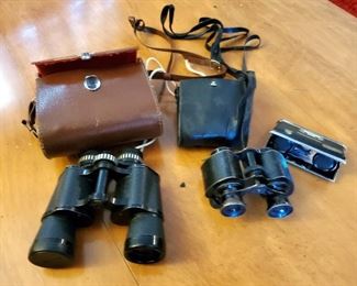 Vintage Empire 7x35 Binoculars, Model 218 With Case; Antique Trojan Binoculars With Case; And Chum Pocket Binoculars