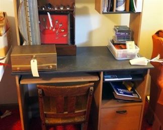Computer Desk With Overhead Storage And Drawer, 55.5" x 41.5" x 20.5", Contents Include Video Recording Tape