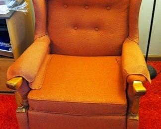 Early American Upholstered Wingback Chair, 36" x 32" x 32"