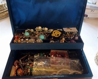 Jewelry Box, Including Clip On Earrings, Bracelets, Necklaces, Pins, And More