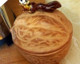 Ceramic Nut Shaped Bowls With Lids, Qty 2; Nutcracker, And Wood Bowl