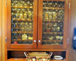 2 Door Spice Rack With Art Glass Panels - 34" x 30" x 6", Contents Include Glass Jars, Timer, Spice Guide - 26" x 18", And More