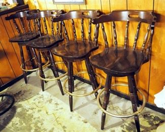 Solid Wood Curved Spindle-Back Swivel Bar Stools, Measure 42.5" Tall, Qty 4