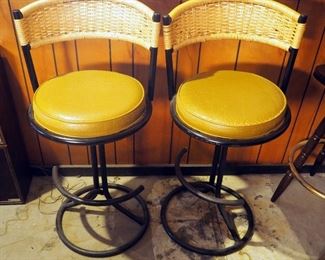 Metal Framed Swivel Bar Stools With Wicker Backs And Padded Seats, Measure 40.5" Tall, Qty 2