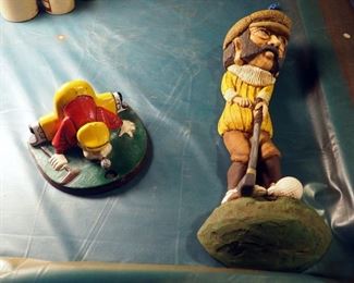 Cast Iron Golfers Door Stop And Cast Golfer Wall Decor, 22"