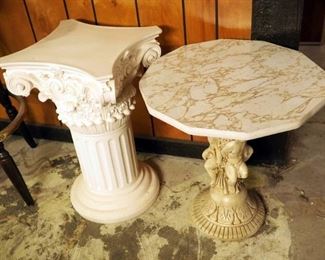19" Cherub Pedestal Table And 22" Composite Column Plant Stand