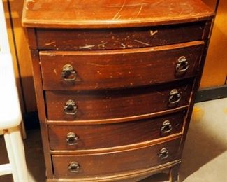 Antique Child's 4 Drawer High Boy With Dovetail Construction, 26.5" x 18" x 13.5", Contents Include Sewing Notions